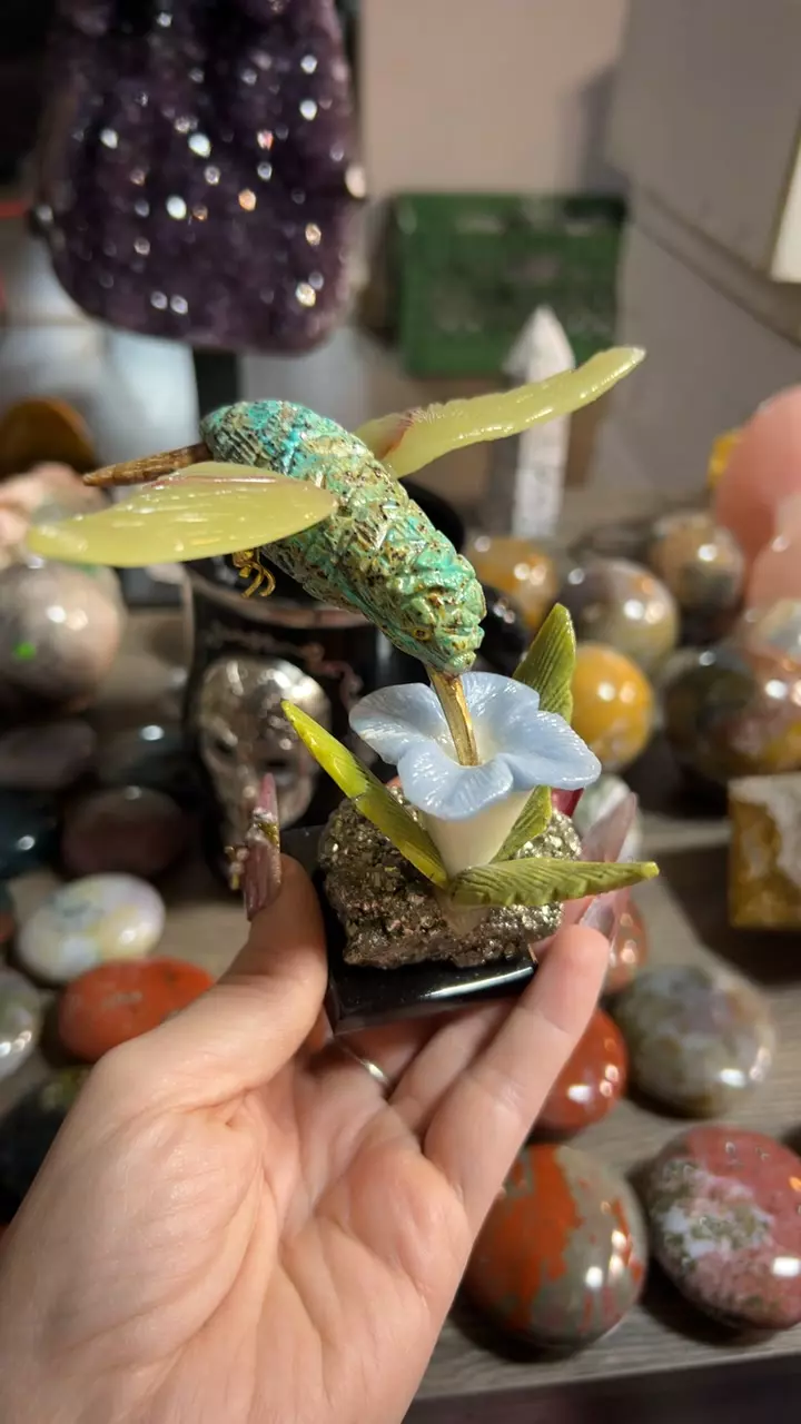 Mixed Mineral Hummingbird Carving thumbnail