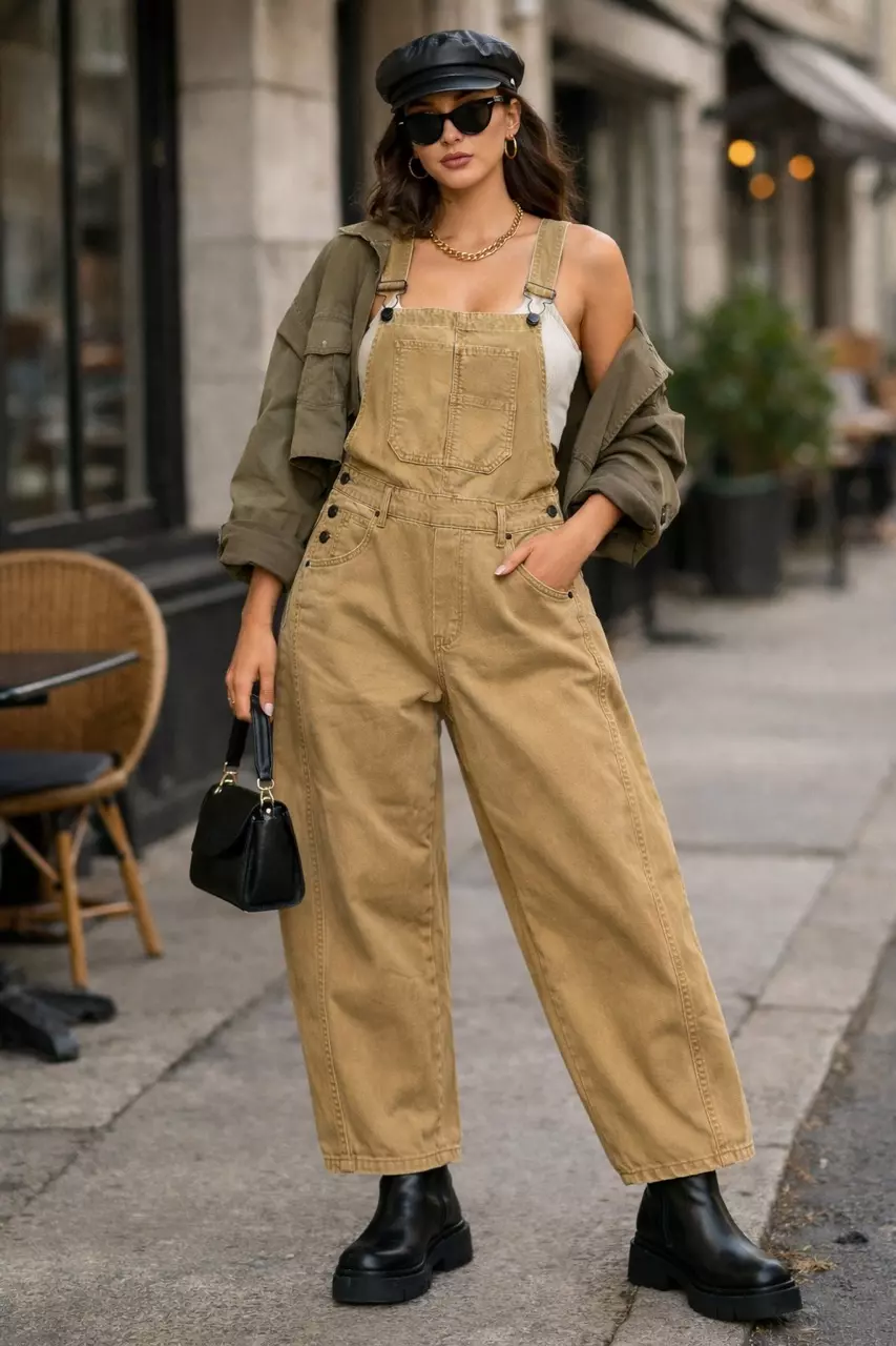 $148 We The Free Good Luck Barrel Denim Overalls Large thumbnail