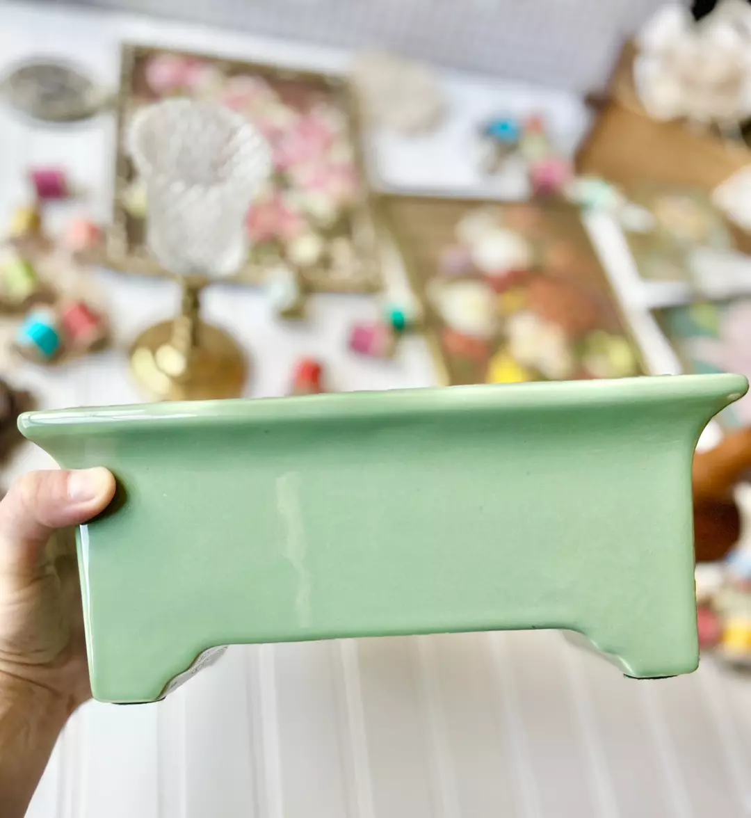 Haeger Pottery light green rectangular footed planter 10x6x4 thumbnail