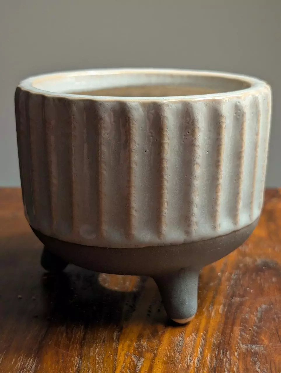 Planter - Ribbed gray pot, great for display thumbnail