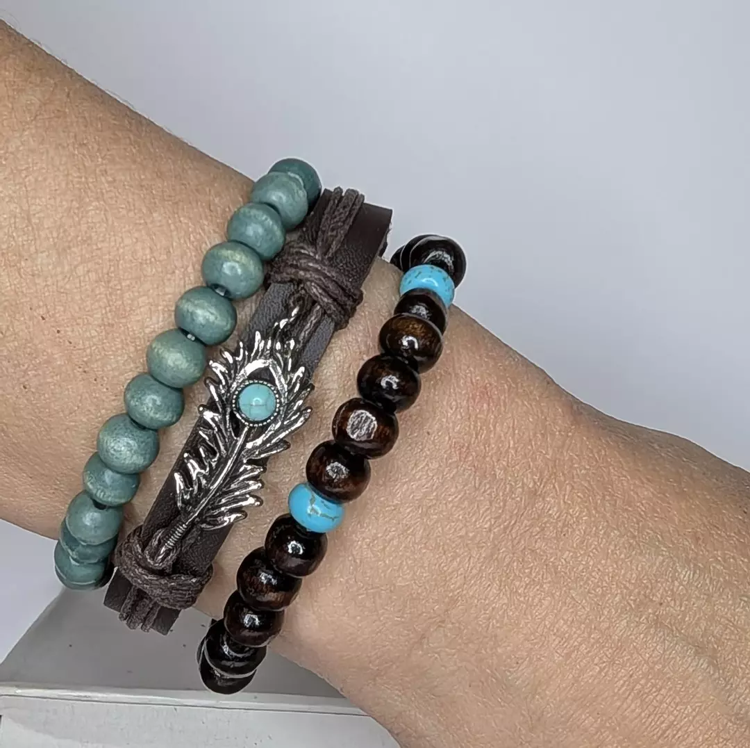 three coordinated boho bracelets thumbnail