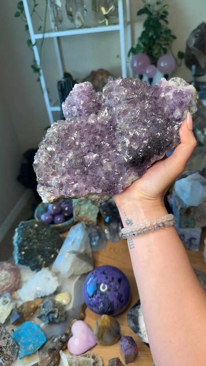 Nigerian amethyst with pyrite over fluorite thumbnail