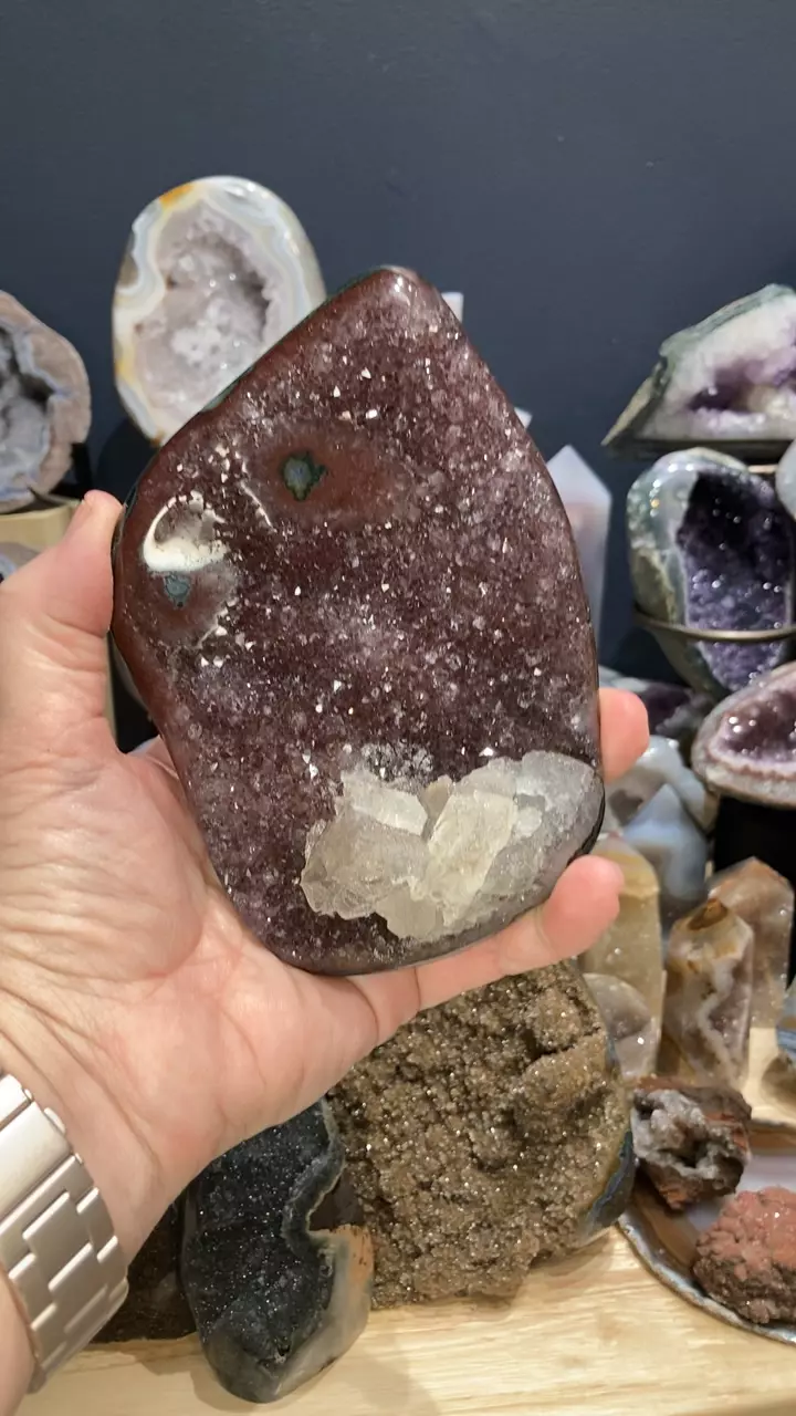 strawberry / raspberry amerhyst with calcite thumbnail