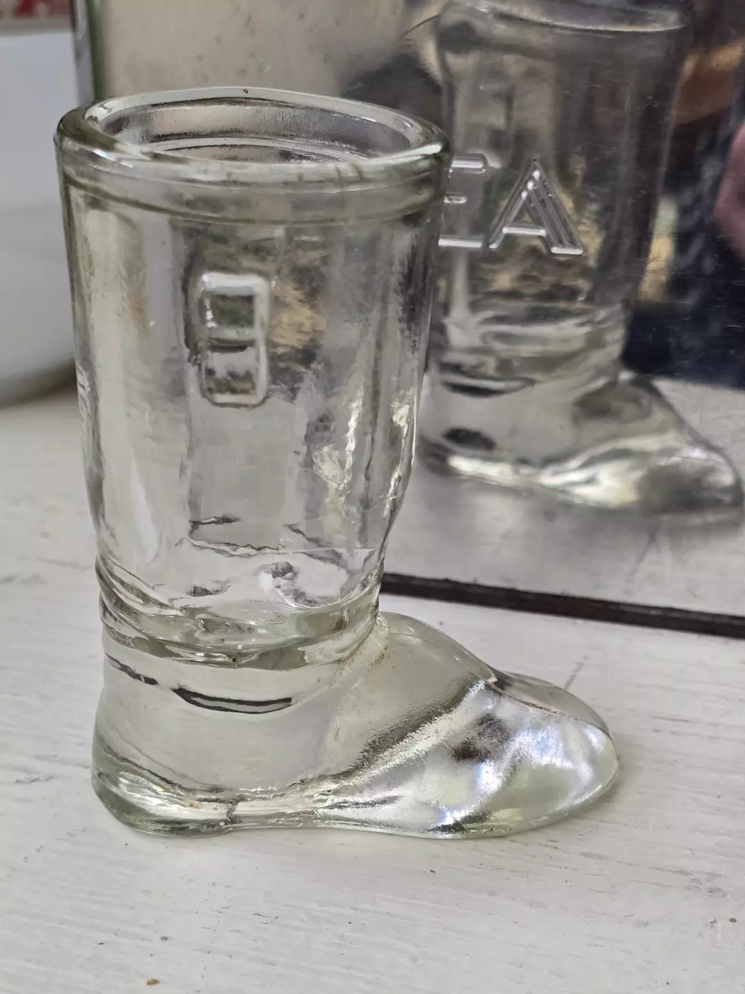 Vintage Clear Glass Boot Shot Glass/Toothpick Holder thumbnail