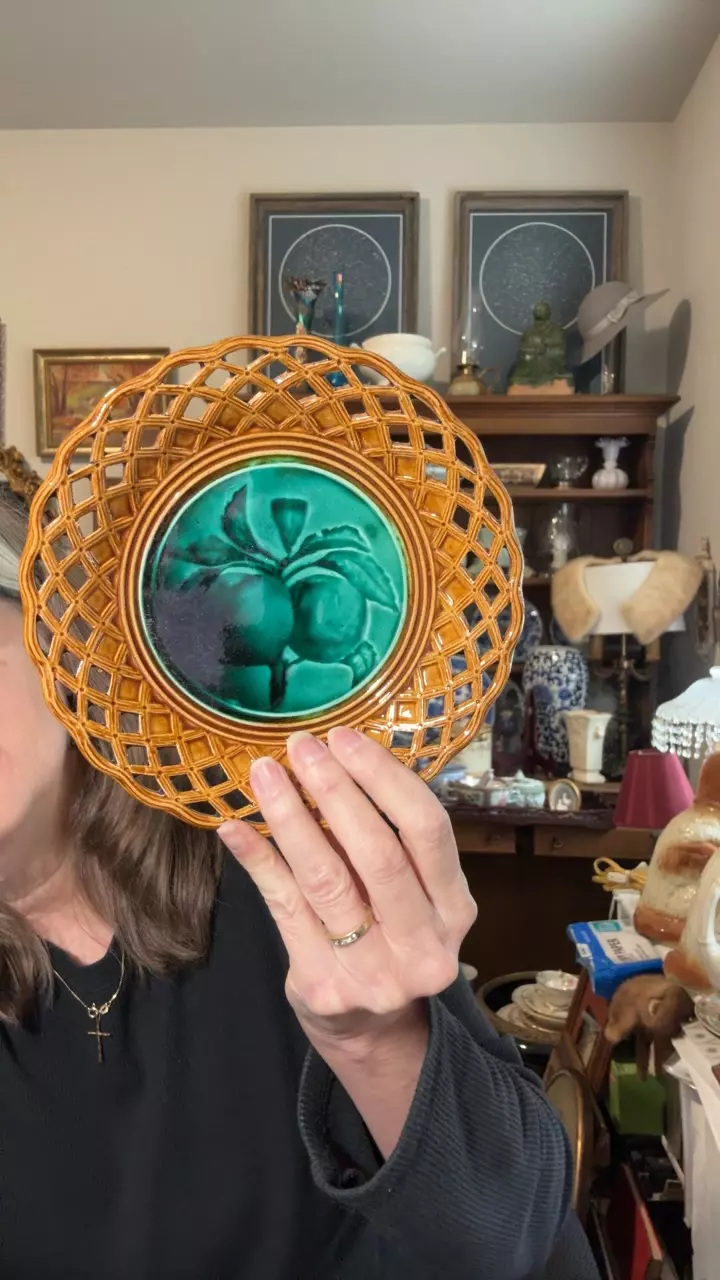 French peach plate majolica thumbnail