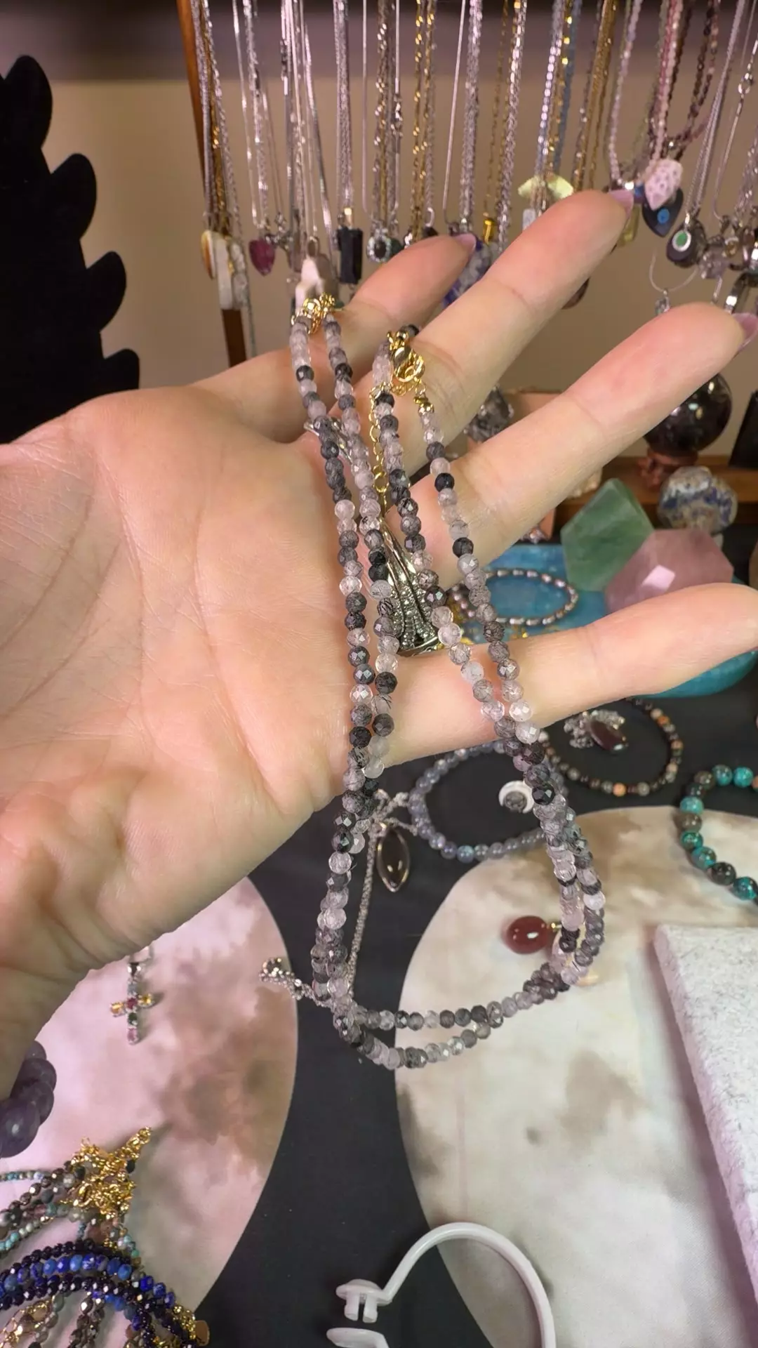 black tourmaline rutile faceted necklace thumbnail