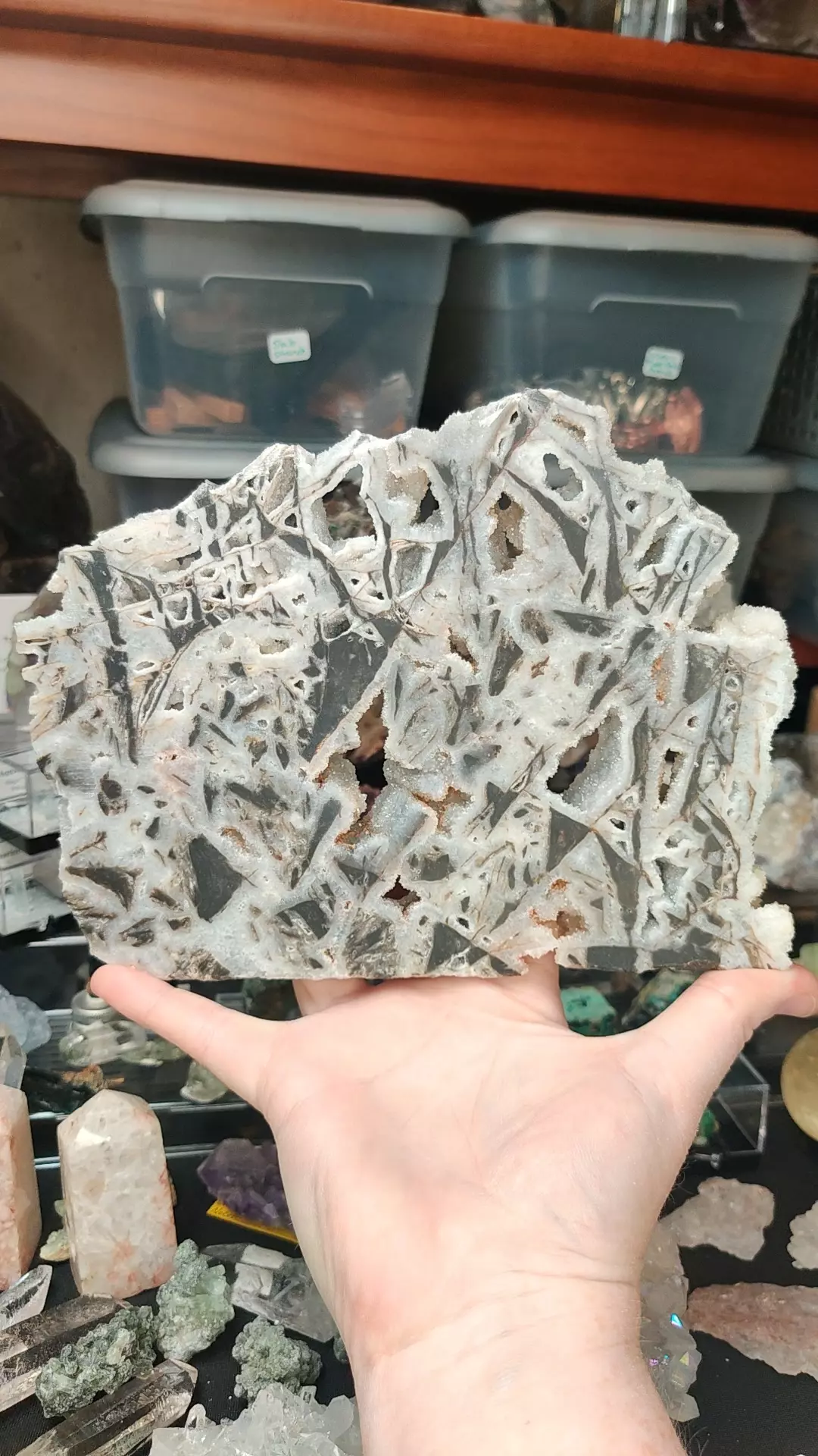 Sphalerite Slab w Druzy Quartz and Hematite(b) thumbnail