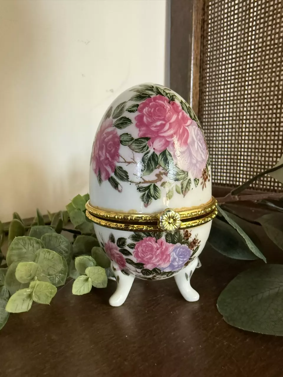 Rose Chintz Porcelain Lidded Egg Trinket thumbnail