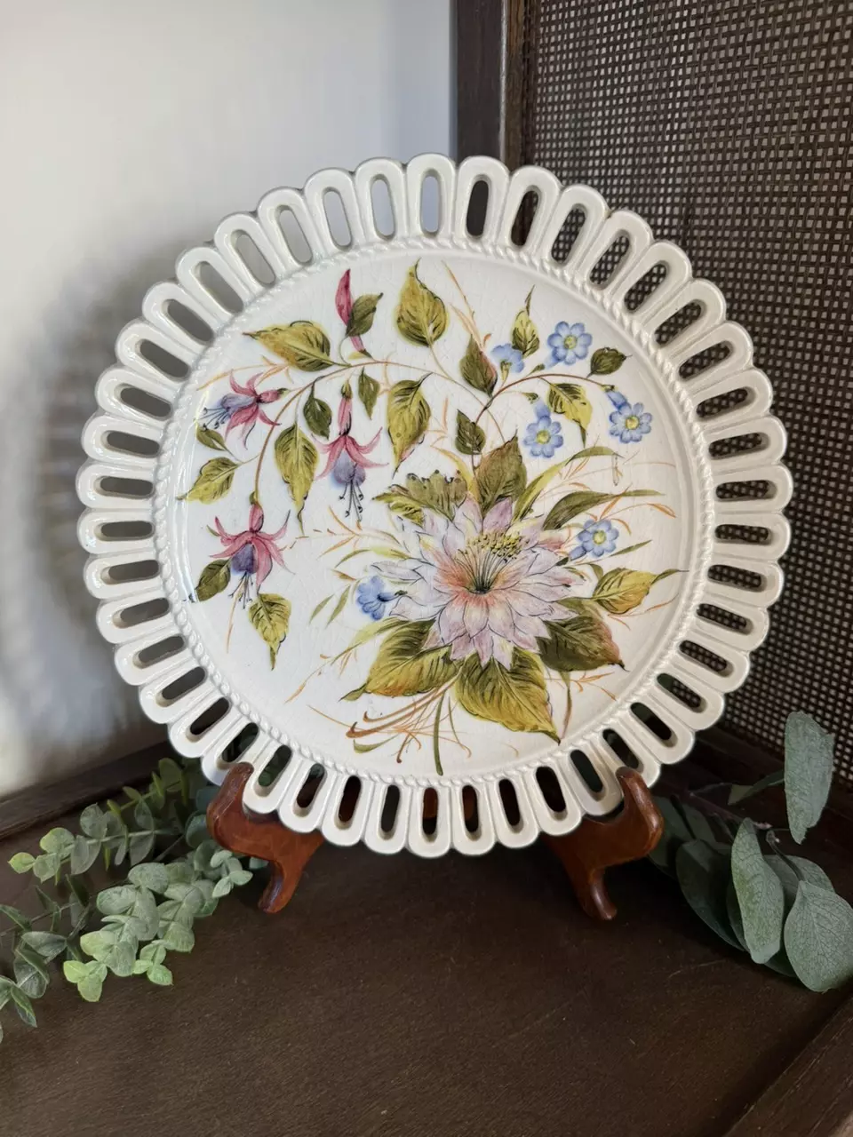 Vintage Italian Ceramic Reticulated Floral Wall Plate thumbnail
