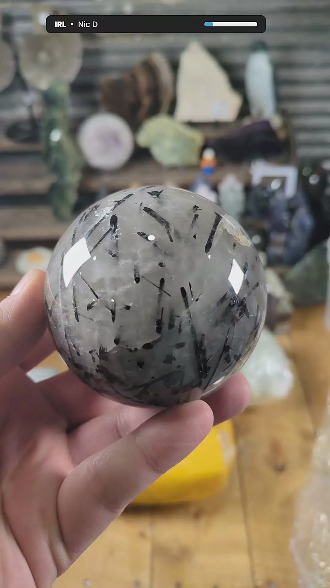 Black Tourmaline in Quartz Sphere ~1.54 Pounds thumbnail