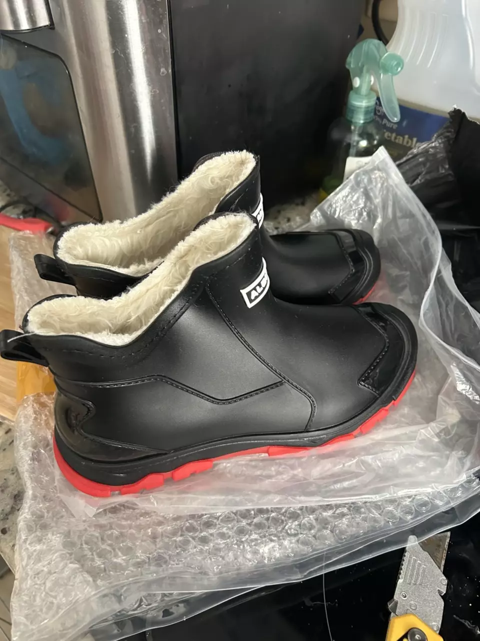 fuzzy rain boots size 8w thumbnail