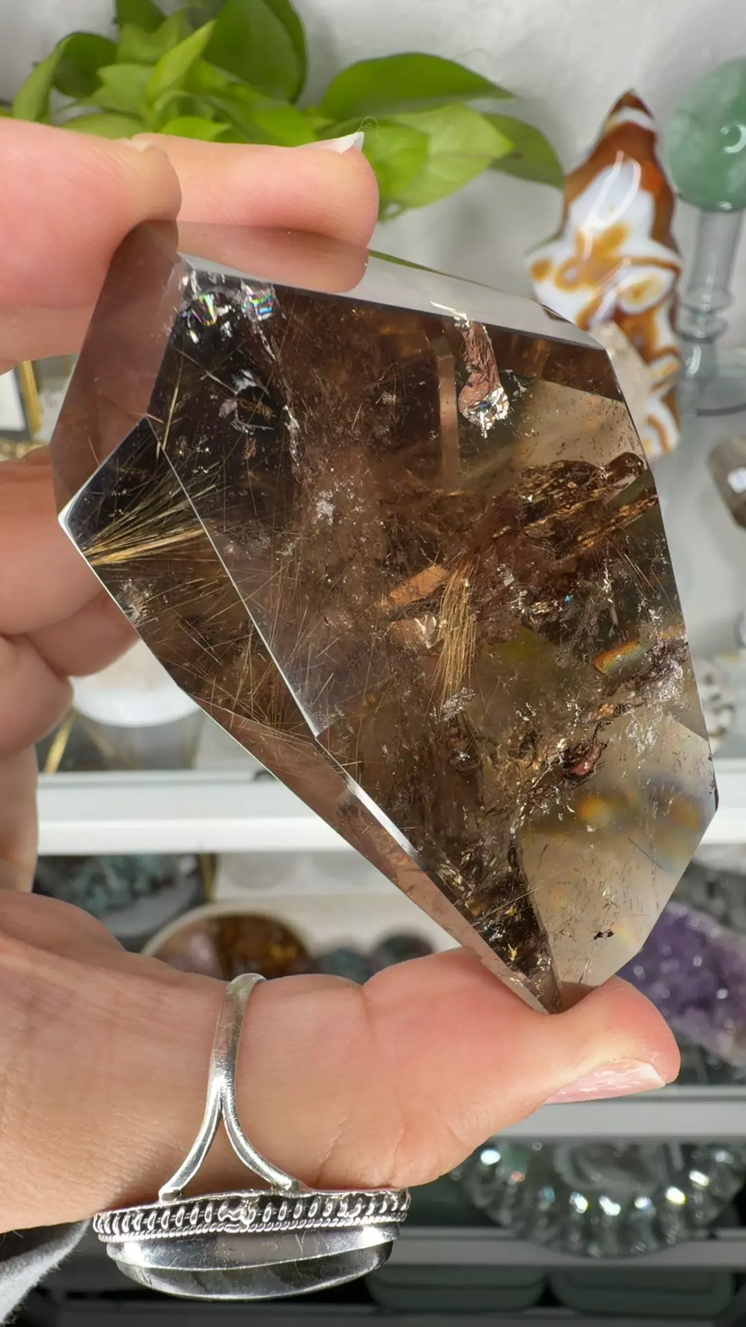 AA Grade Smoky Freeform w rainbows and golden rutile 100 thumbnail