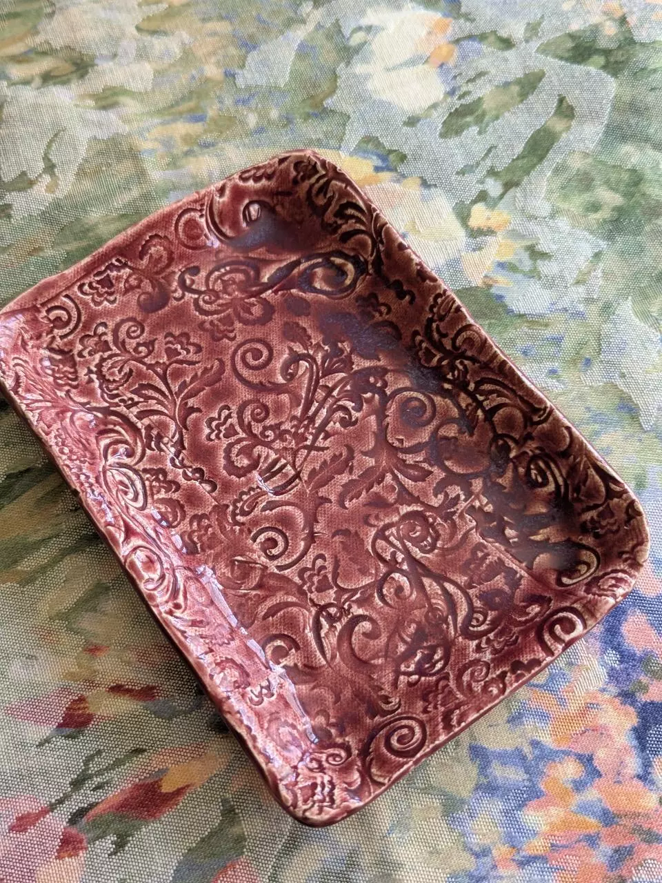 art pottery maroon dish thumbnail