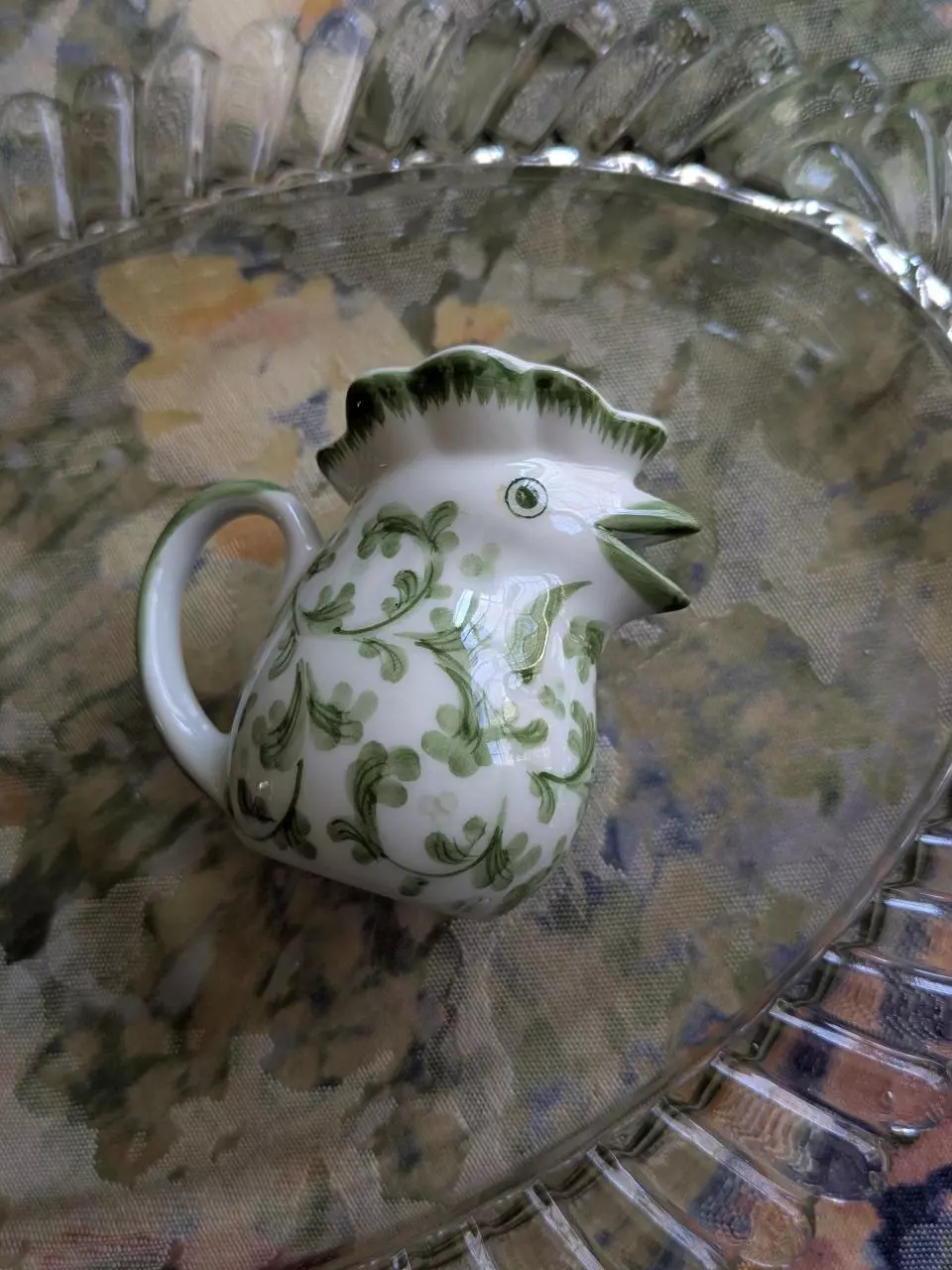 mini green and white rooster creamer pitcher thumbnail