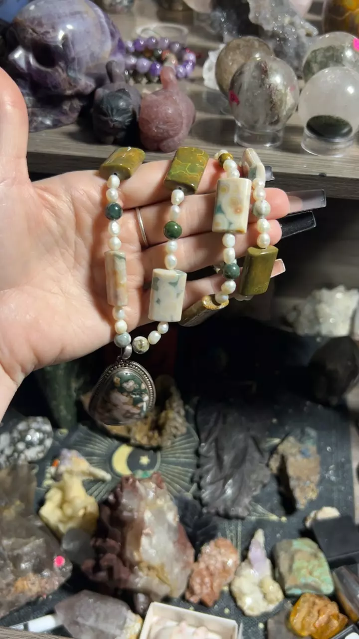 Ocean Jasper and Pearls Pendant .925 ss thumbnail