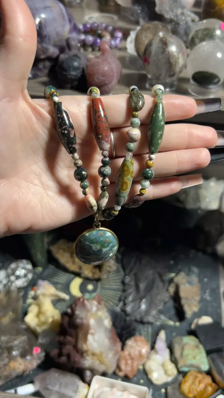 Ocean Jasper Pendant Set in Gold thumbnail