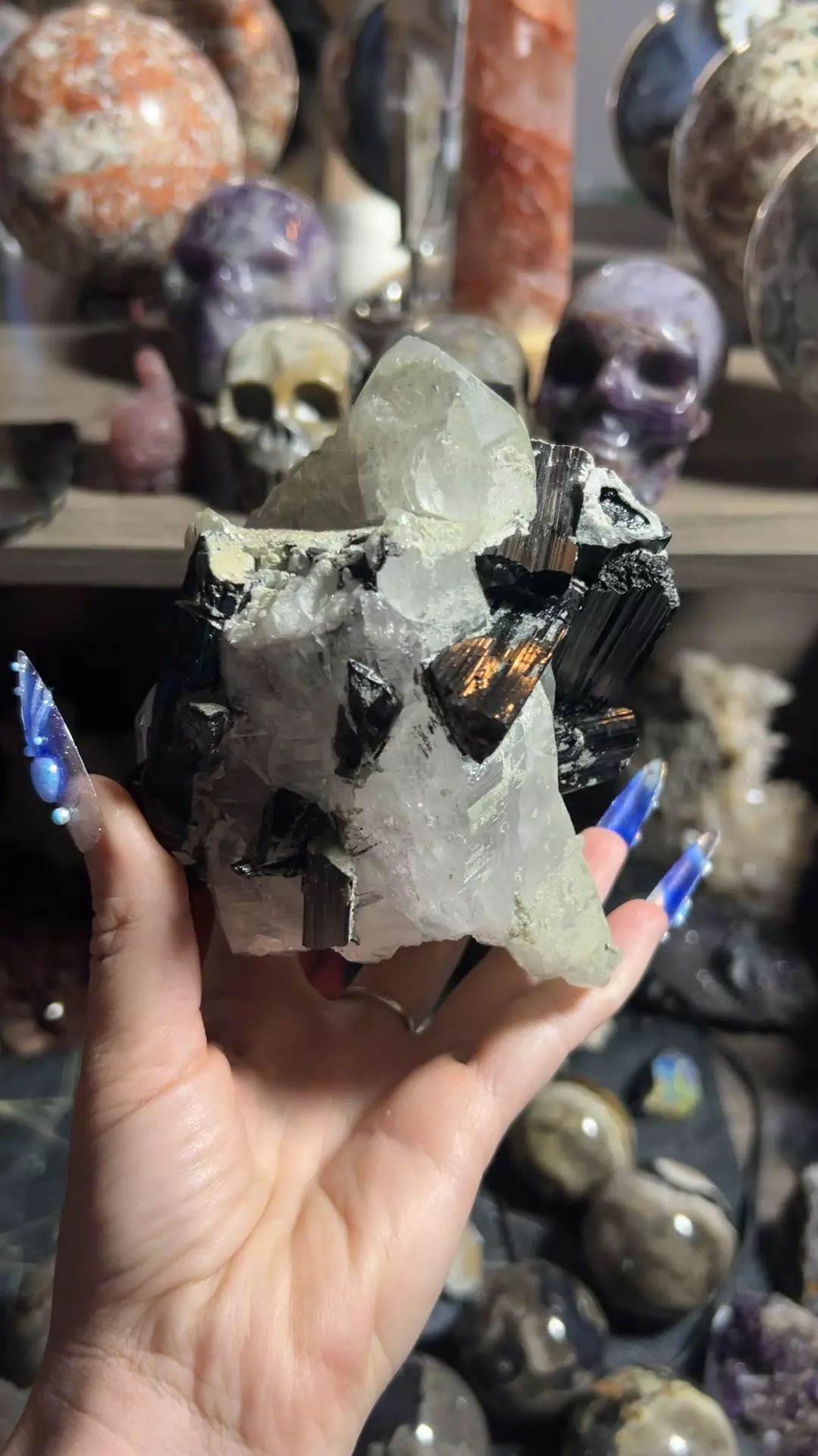 Himalayan quartz with tourmaline and Hyalite opal thumbnail