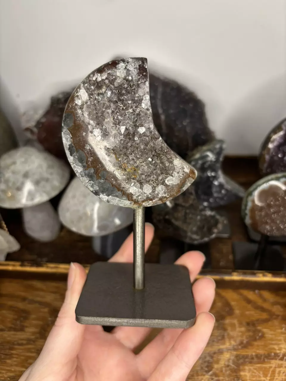 Hand Carved Amethyst Moon on stand from Uruguay 48 thumbnail