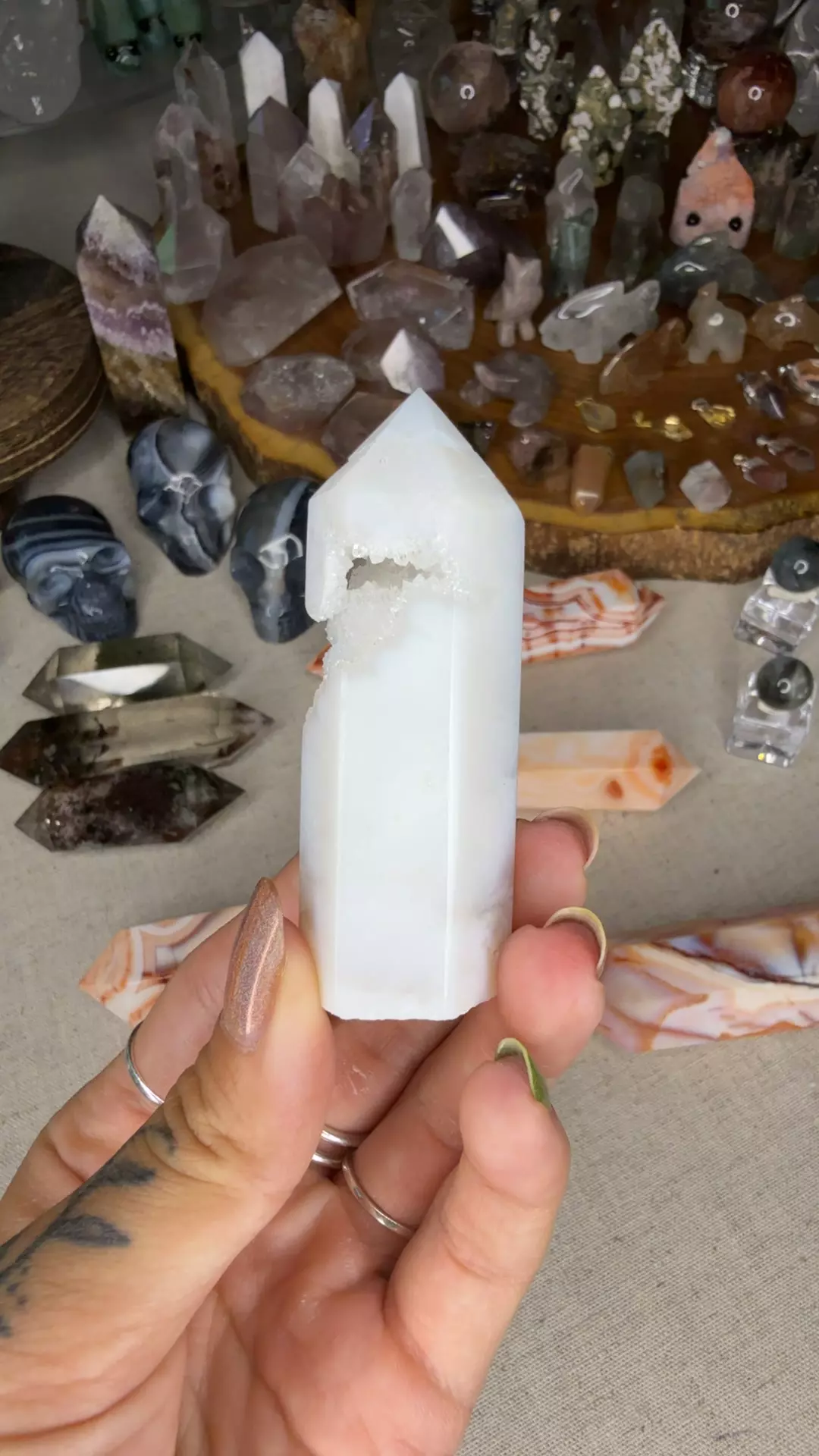 Druzy white agate tower 13a thumbnail