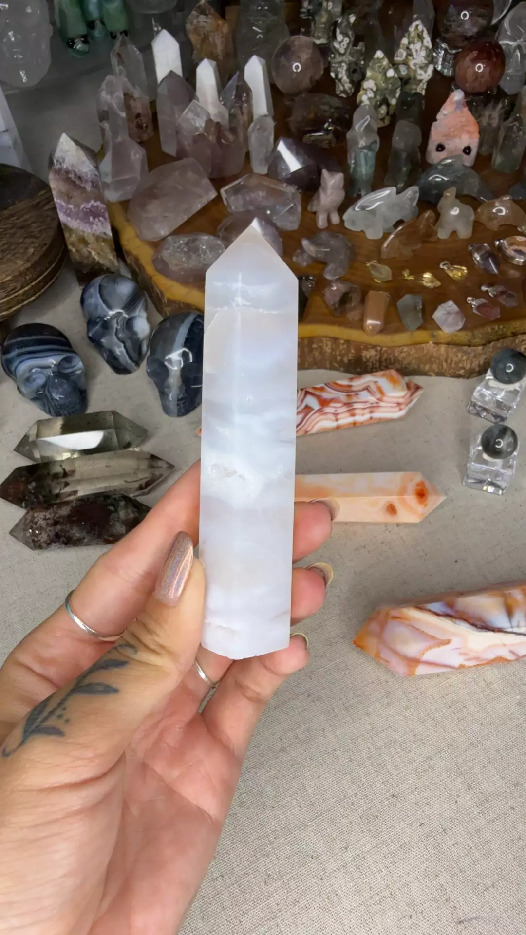 Druzy white agate tower 20a thumbnail