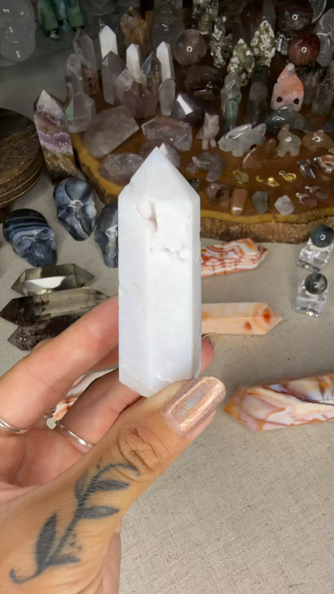 Druzy white agate tower 13b thumbnail