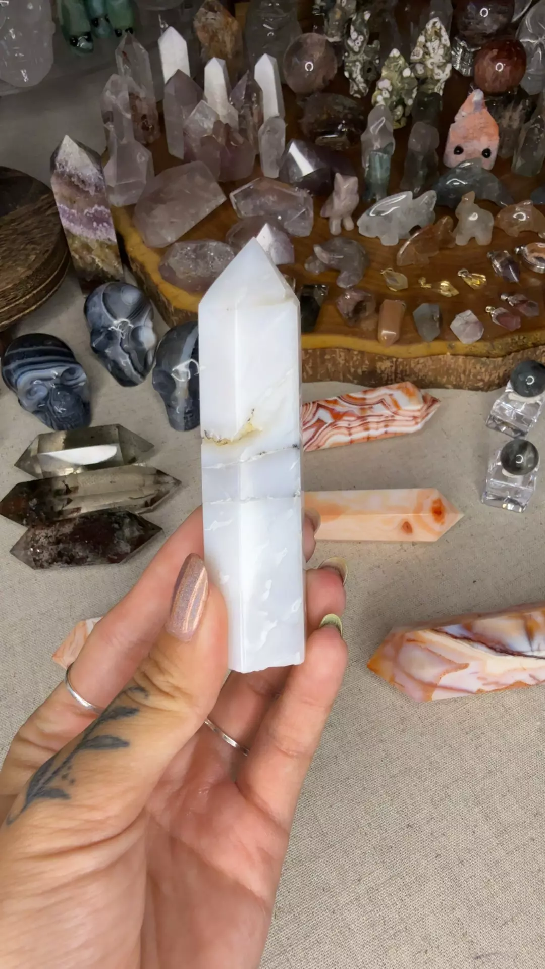 Druzy white agate tower 15a thumbnail