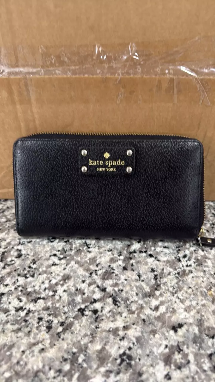 Kate Spade Black Pebbled Leather Long Zip Wallet thumbnail