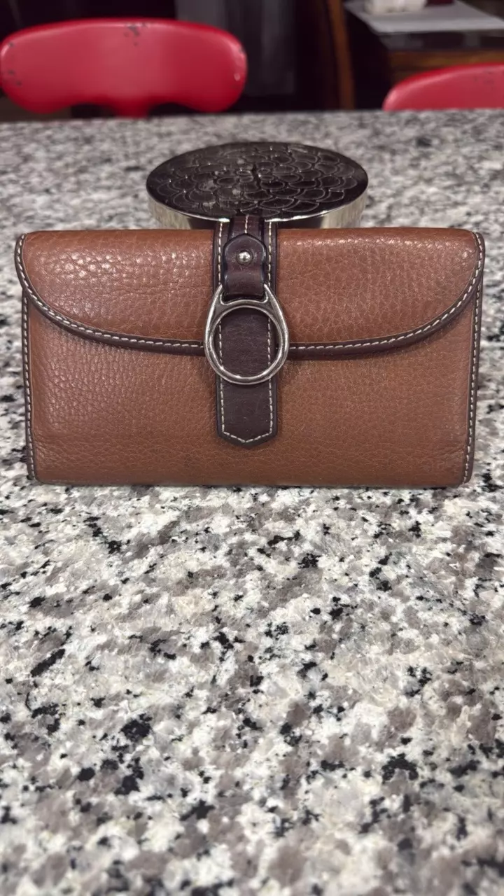 Dooney & Bourke Brown Pebbled Leather Tri-Fold thumbnail