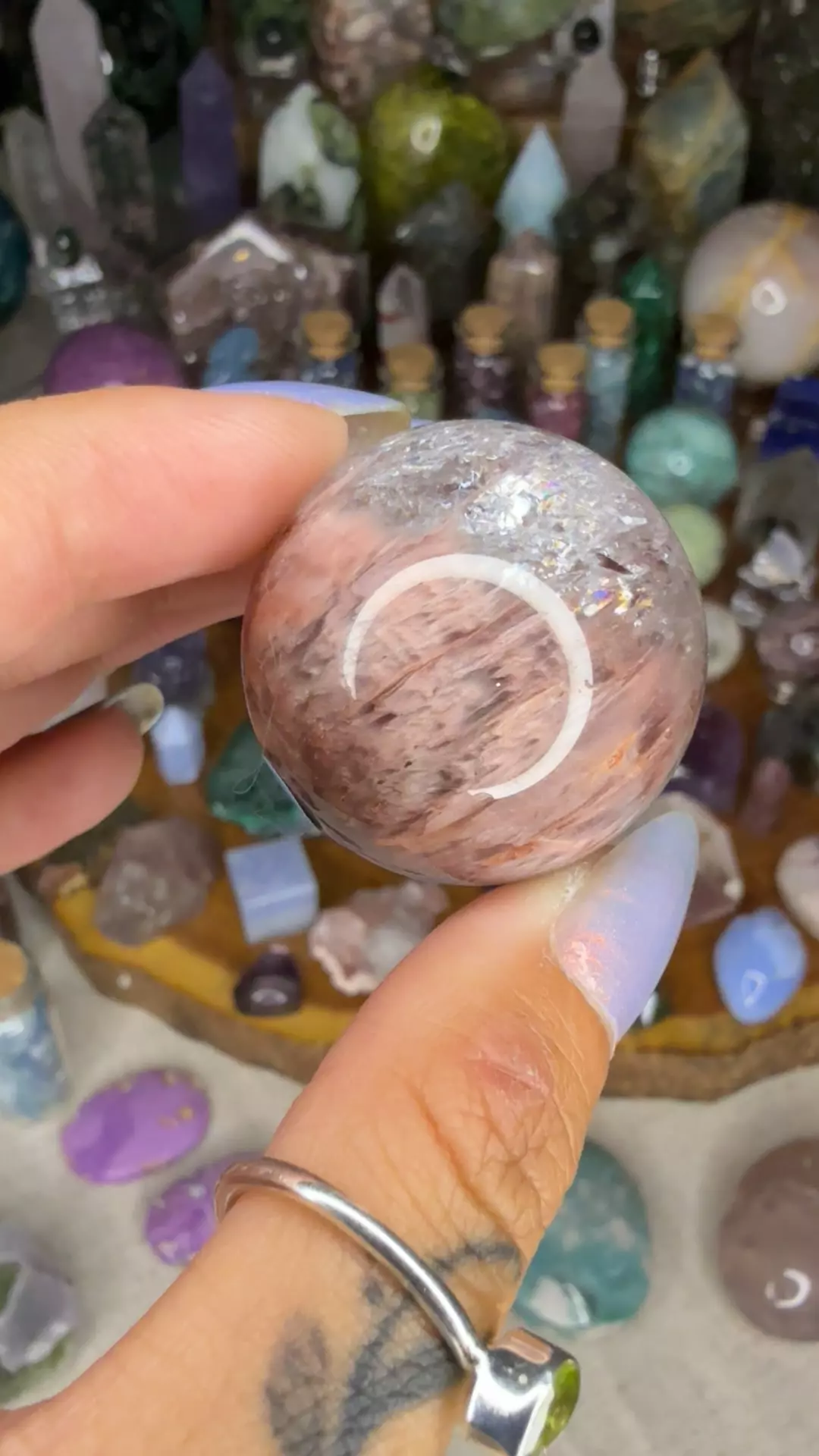 Pink amphibole sphere 120 thumbnail
