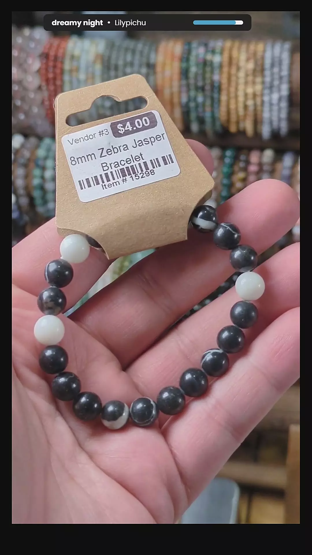 #15298 8mm Zebra Jasper Stretch Bracelet thumbnail
