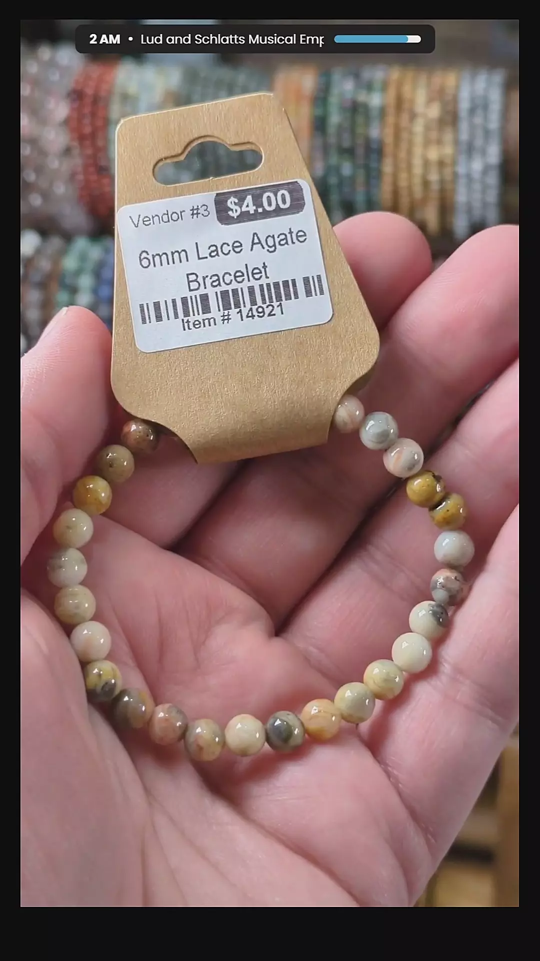 #14921 6mm Lace Agate Stretch Bracelet thumbnail