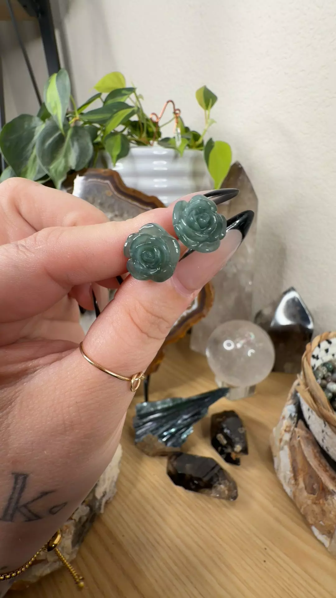 blue water Jade flower earrings thumbnail