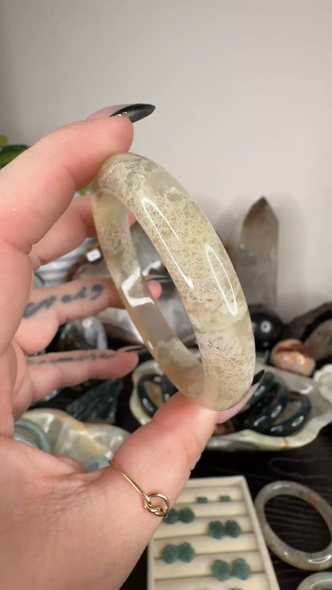 moss agate hard bangle 58 thumbnail
