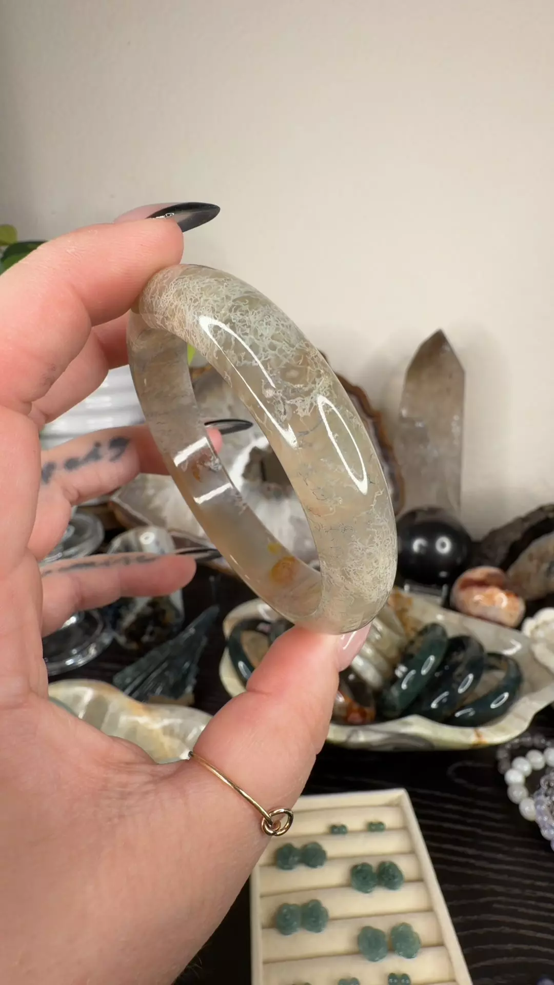 moss agate hard bangle 58 thumbnail