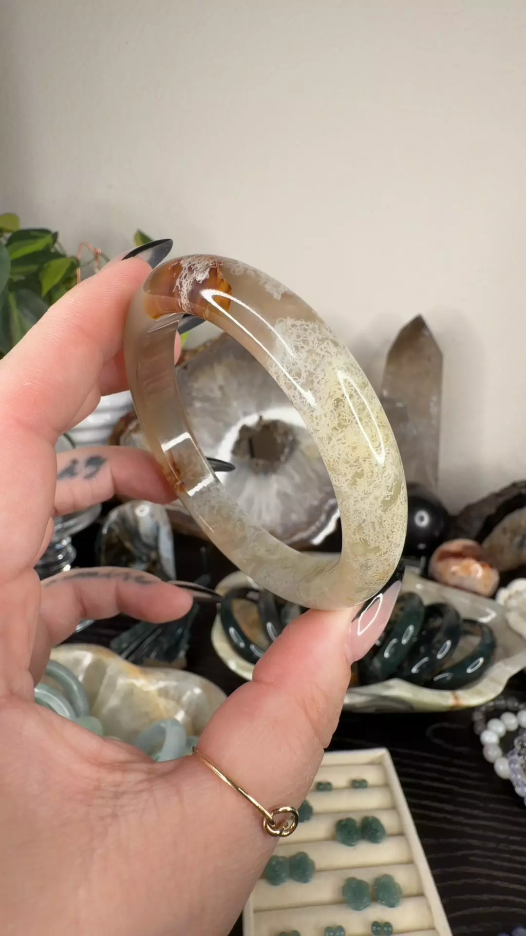moss agate hard bangle 58 thumbnail