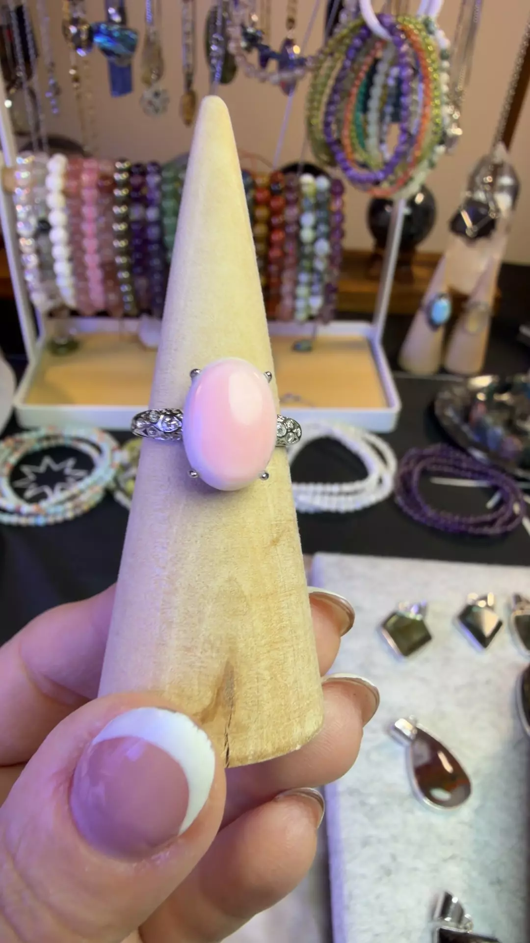 pink opal adjustable ring thumbnail