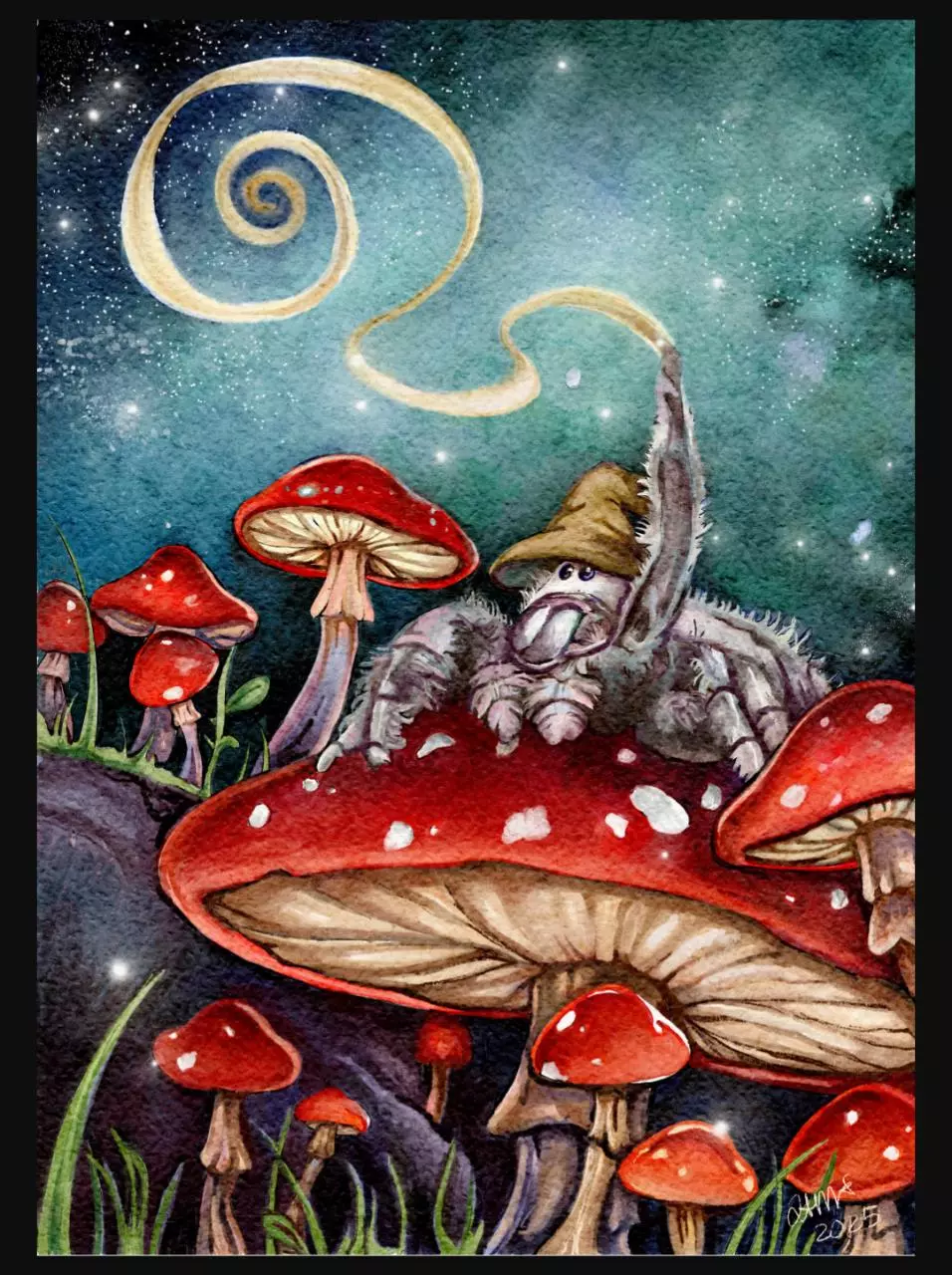 Jumping Spider Magic art print digital watercolor 8x10 thumbnail