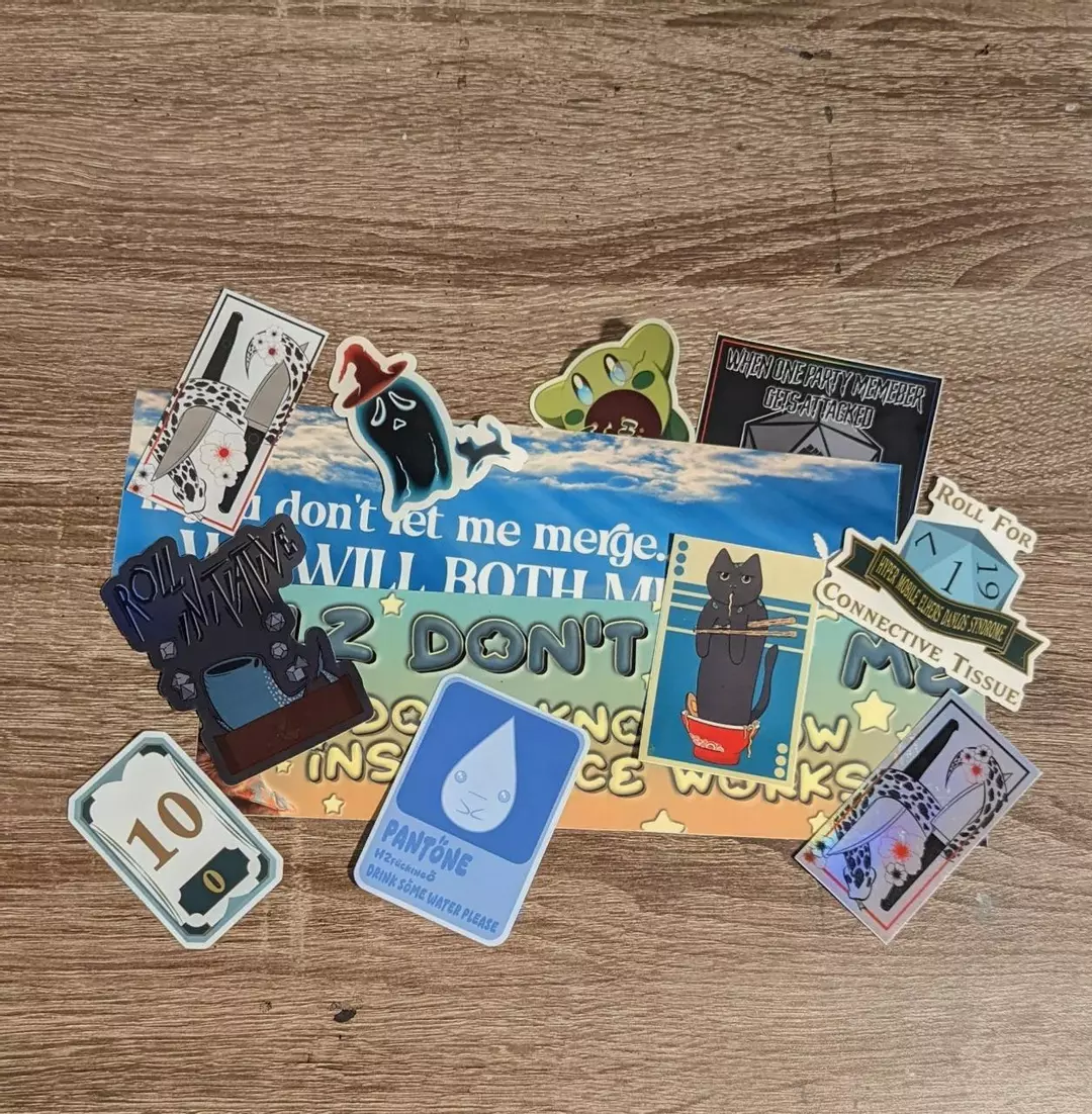 ALL THE STICKERS! +2 bumper stickers (Perfect for Givvy Goblins or filler gifts!) thumbnail