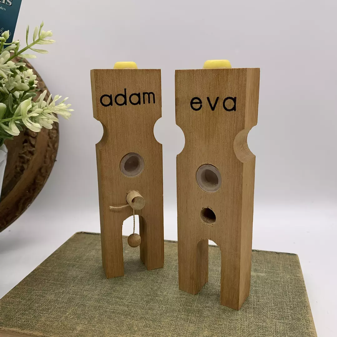 Wooden Adam & Eva Vintage Salt & Pepper Shakers Set Adult Novelty thumbnail
