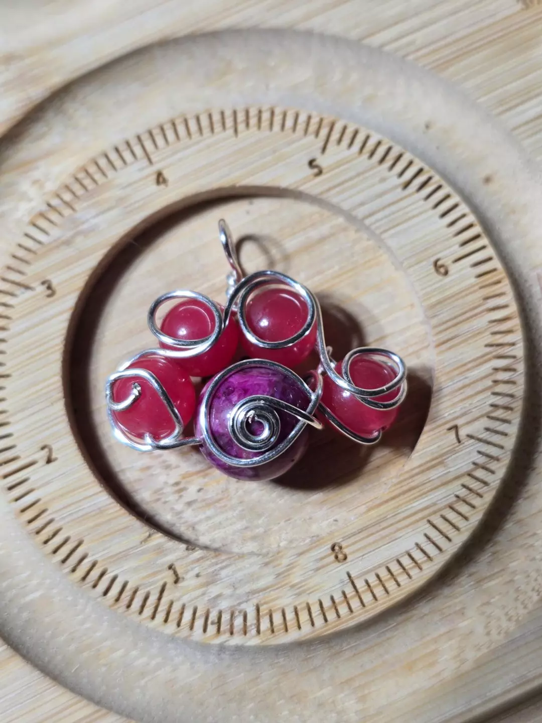 Wire wrapped salmon jade and pink agate silver wire thumbnail