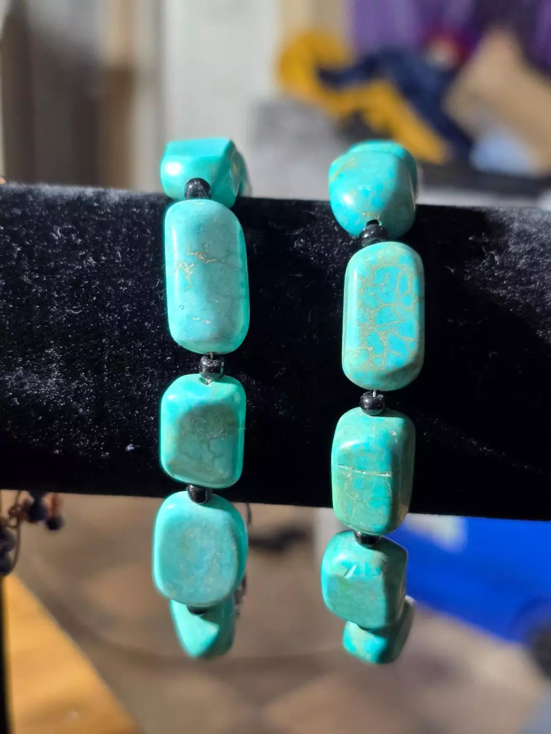 2 Ethnic blue/green color Howlite bead bracelets /(y423-w4) thumbnail