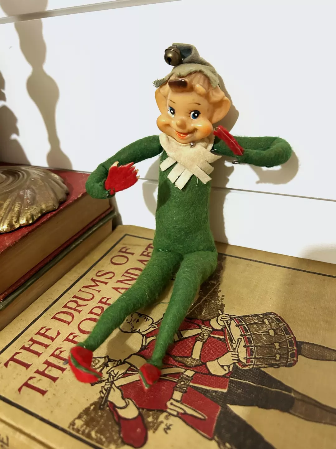 Vintage felt rubber elf shelf sitter doll  thumbnail