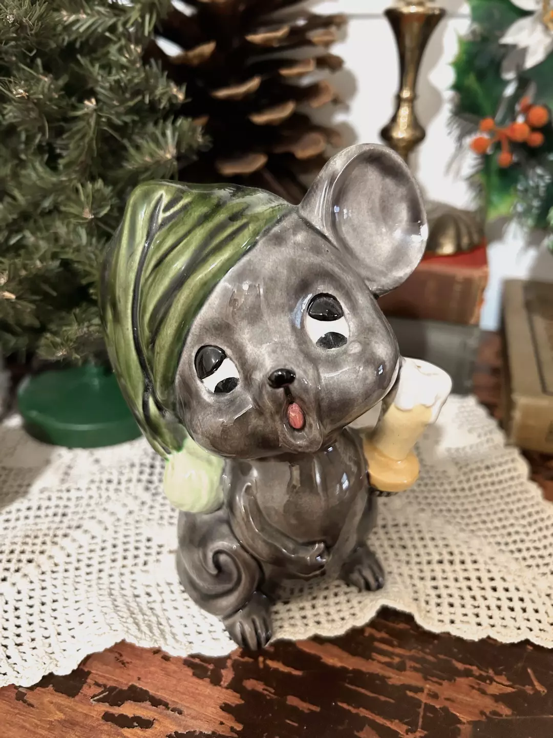 Sleepy mouse ceramic figurine as is thumbnail
