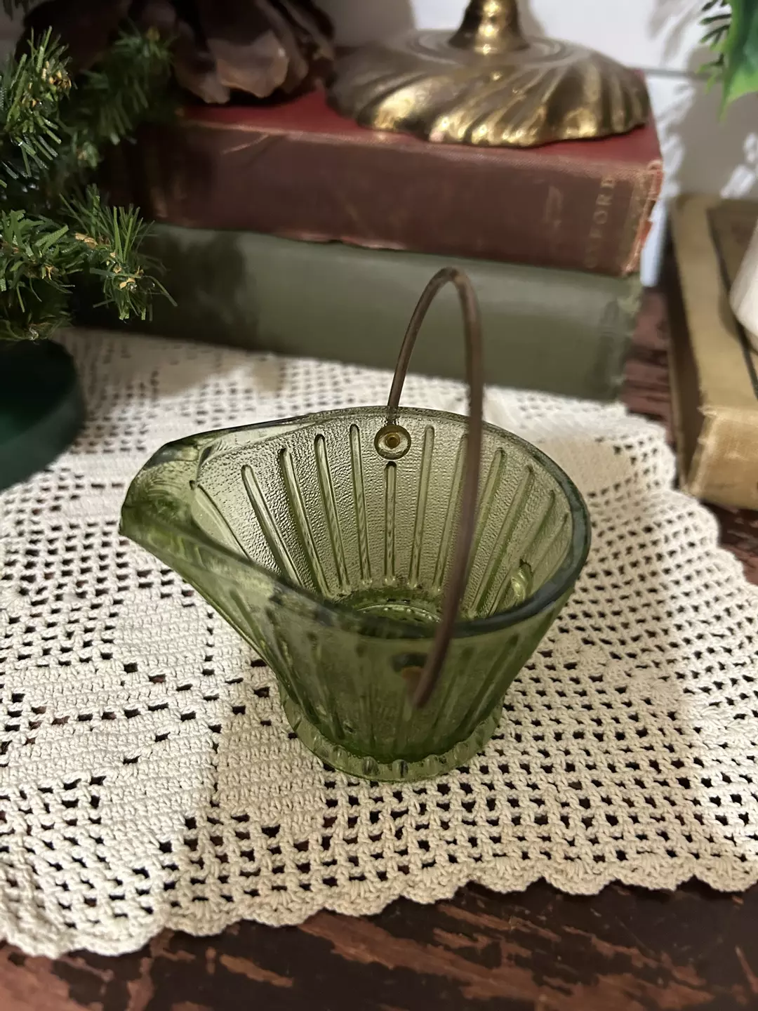 Green glass ashtray pail  thumbnail