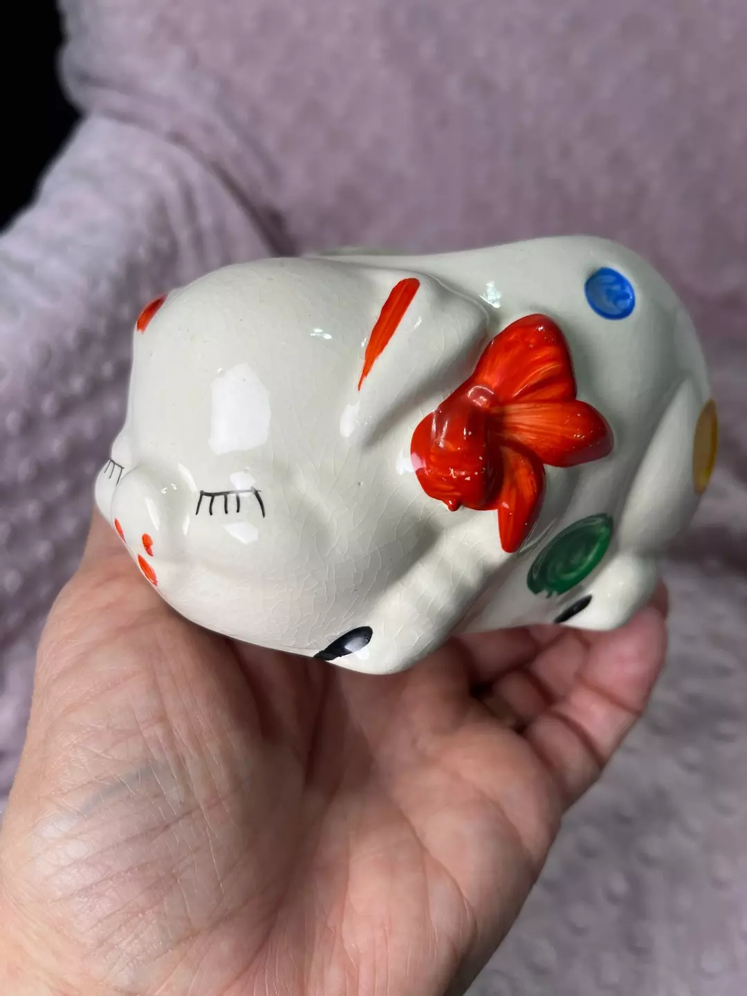 🐷✨ POLKA DOT CHAOS CRITTER PLANTER ✨🐷 Aka vintage piglet planter hand painted thumbnail