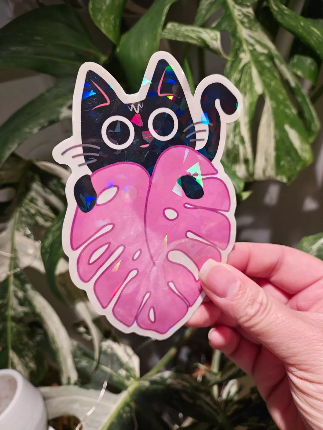 5" transparent Pink Monstera UV and Waterproof sticker thumbnail