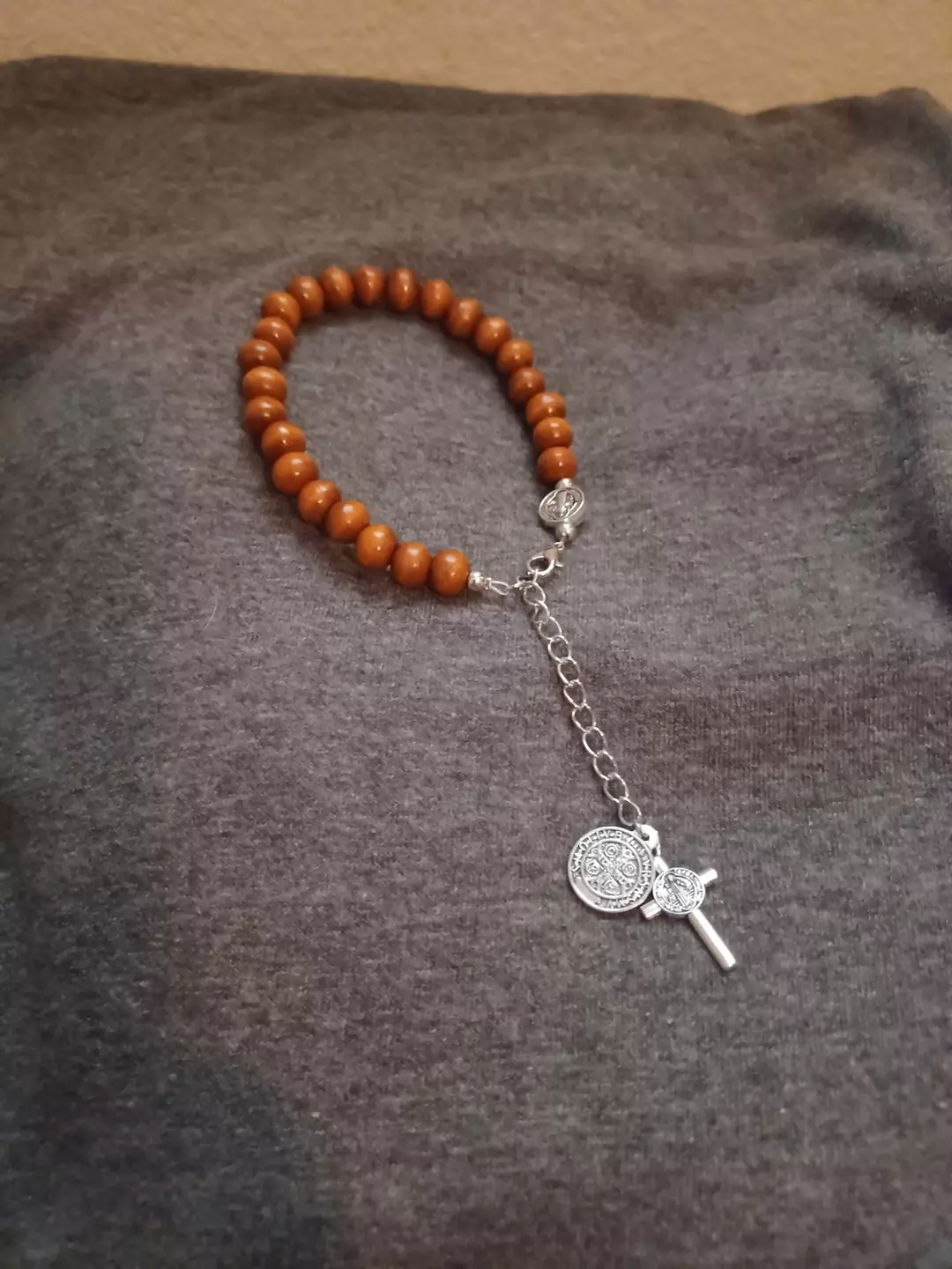 Wooden Prayer Bracelet w/Cross and Lobster Claw closure thumbnail