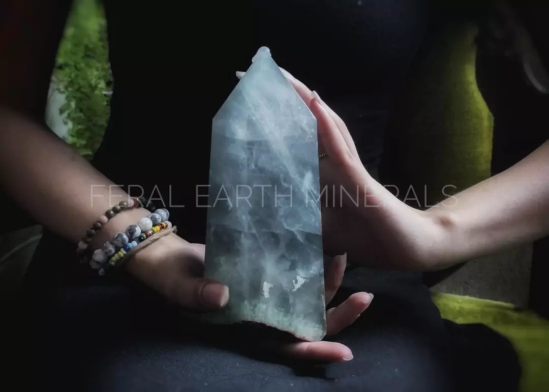 CLEARANCE/SCRATCH & DENT: Large, 4.5 pound, 8" tall, Caribbean blue/green Fluorite tower thumbnail