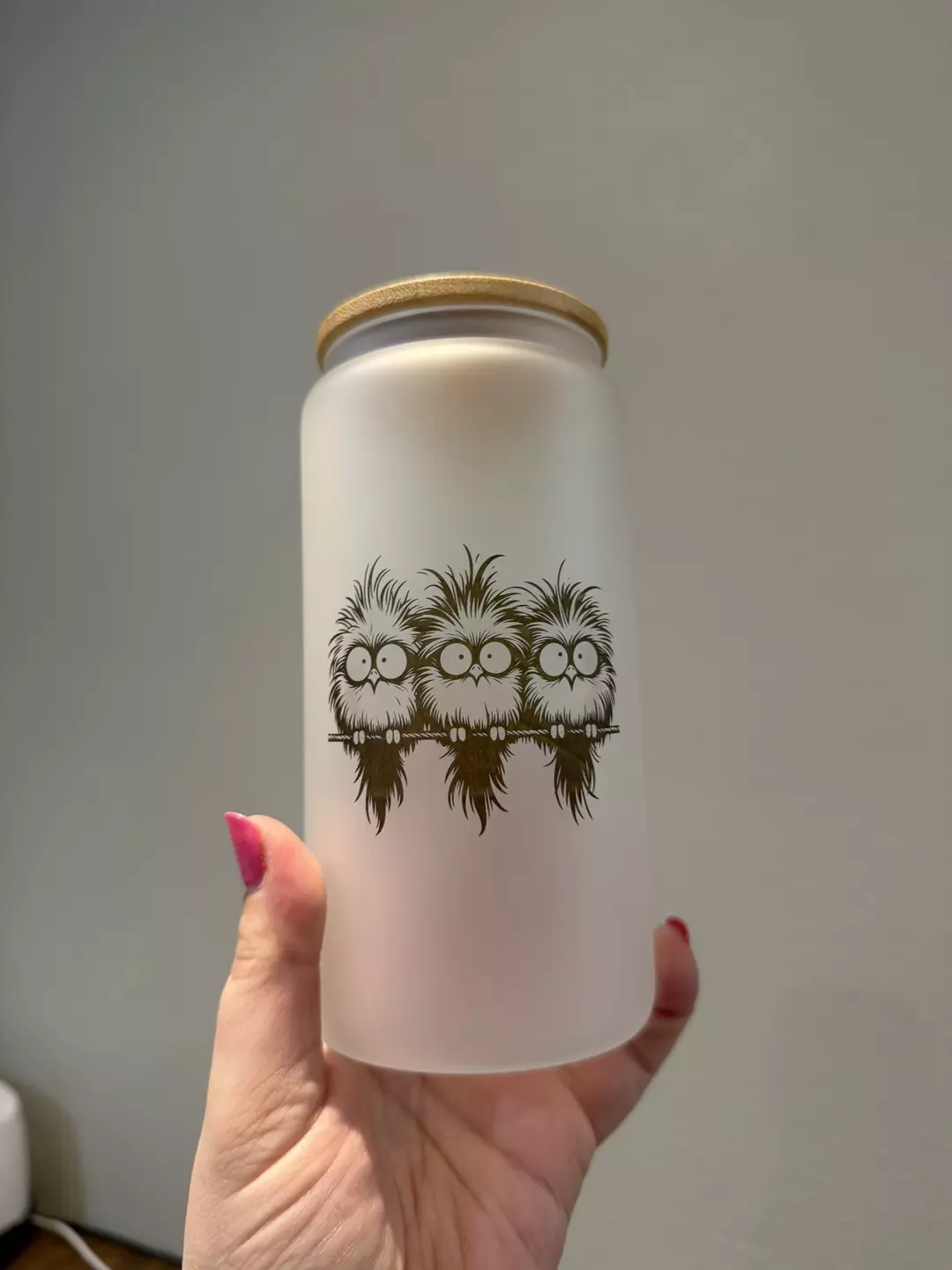 crazy birds frosted glass can 16oz thumbnail