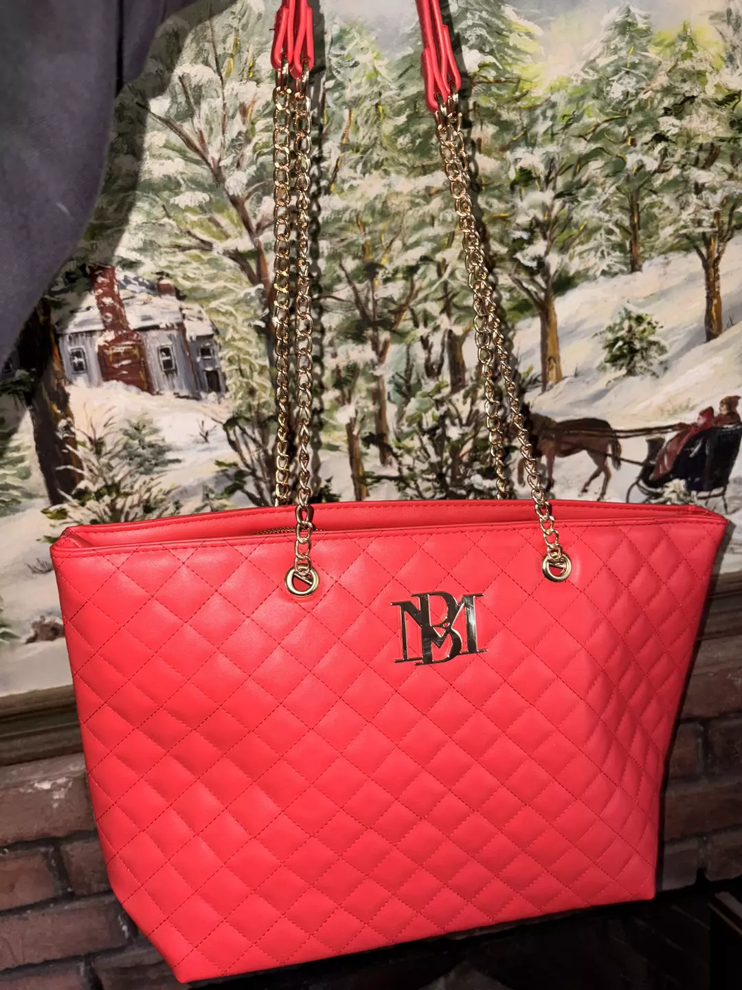 Large BM red quilted Tote thumbnail